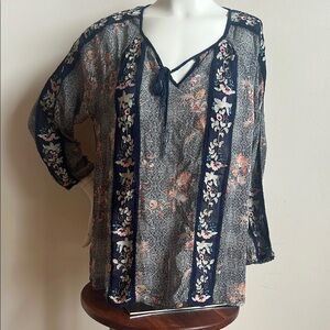 Lucky Brand floral Navy and pink Women's Top